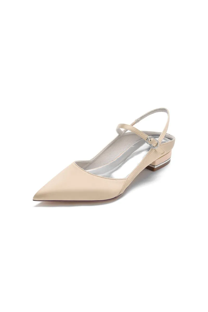Satin Pointed Toe Buckle Kitten Heels