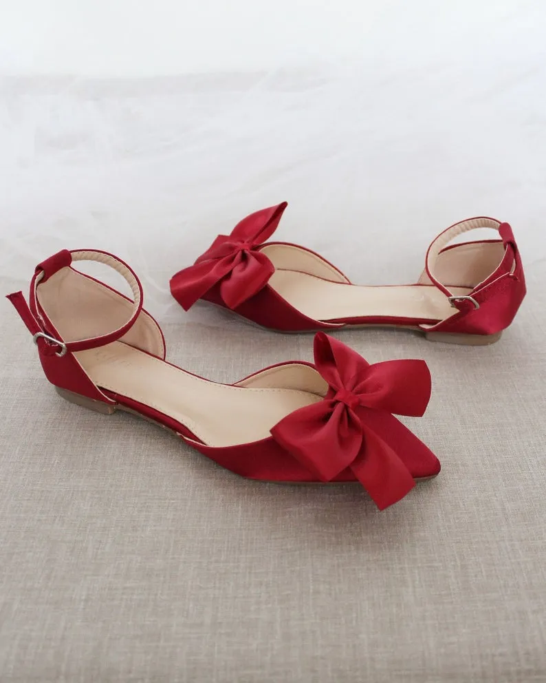 Satin Pointy Toe flats with Front Satin Bow