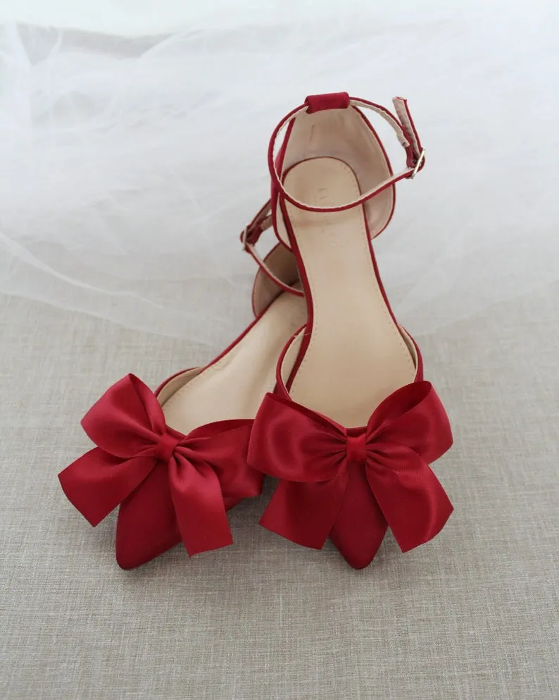 Satin Pointy Toe flats with Front Satin Bow