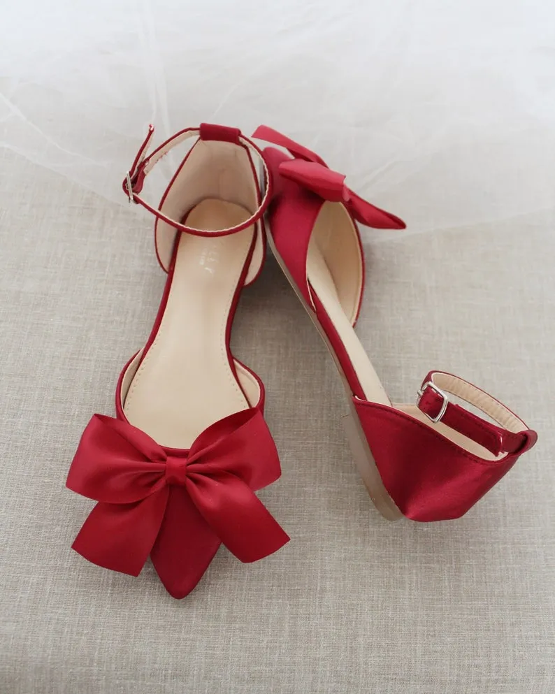 Satin Pointy Toe flats with Front Satin Bow