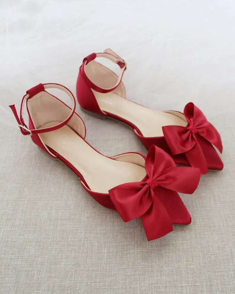 Satin Pointy Toe flats with Front Satin Bow