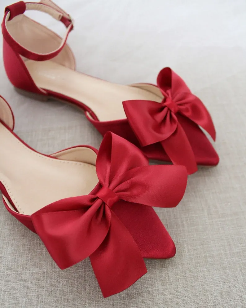 Satin Pointy Toe flats with Front Satin Bow