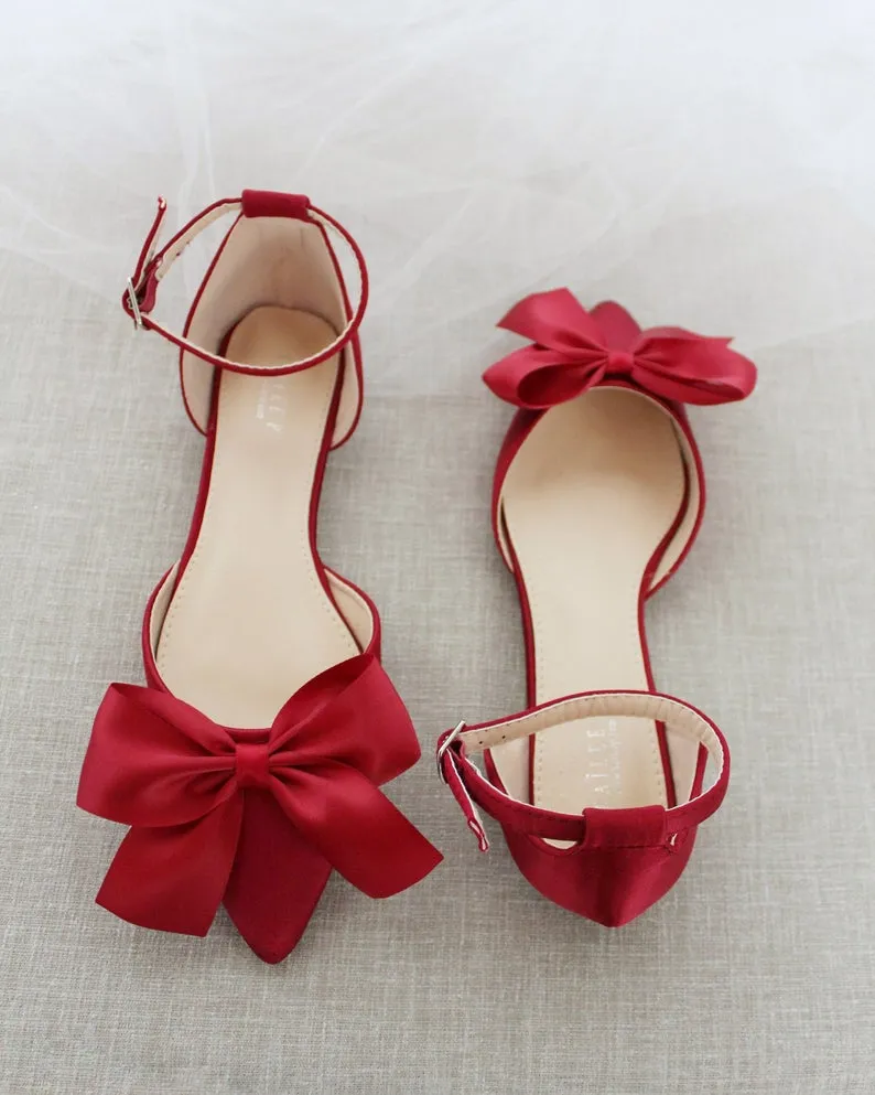 Satin Pointy Toe flats with Front Satin Bow