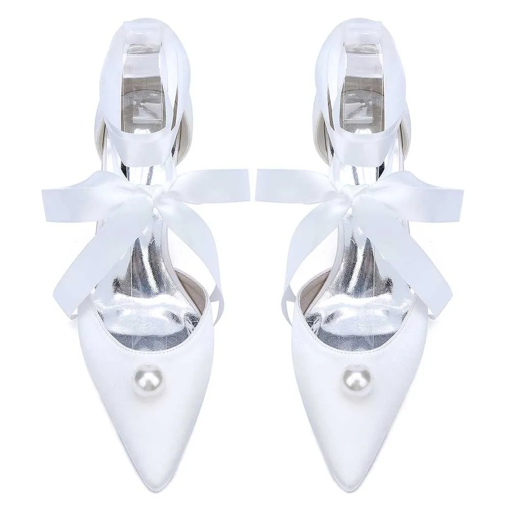 Satin Wedding Shoes Lace Up Hand-Made Bridal Pump Prom Heels