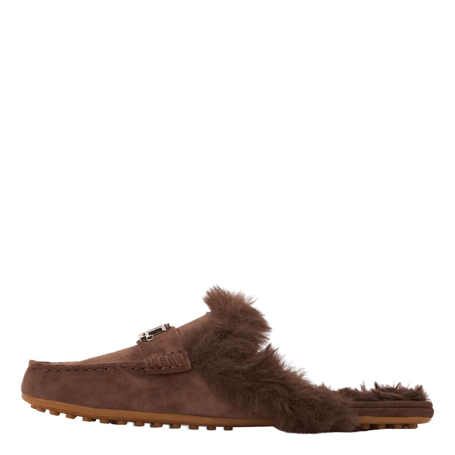 Savanah Faux Fur-Trim Suede Mule Chestnutbrown/Chestnutbrown