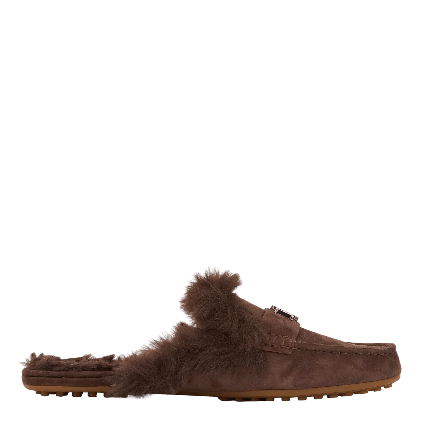 Savanah Faux Fur-Trim Suede Mule Chestnutbrown/Chestnutbrown