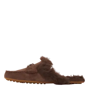 Savanah Faux Fur-Trim Suede Mule Chestnutbrown/Chestnutbrown