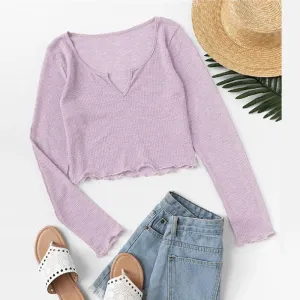 Scallop Hem Crop Knitted Shirt