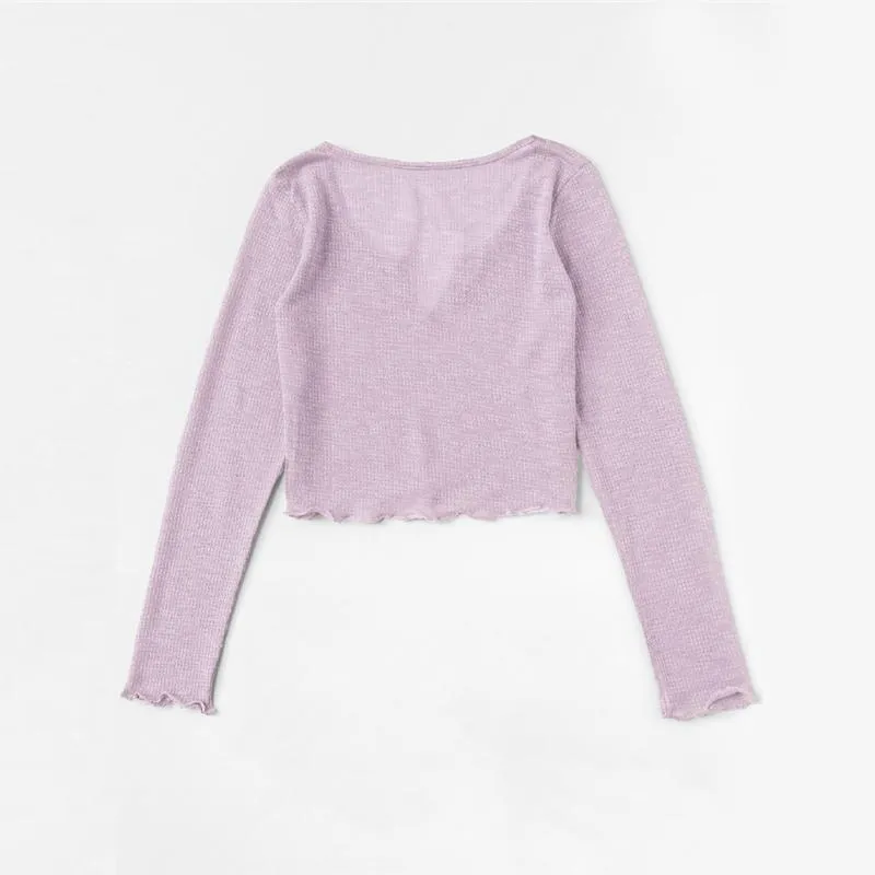 Scallop Hem Crop Knitted Shirt
