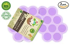 (Set Of 2) Silicone Baby Food Freezer Tray With Cover Lid - Reusable Mold Storage Containers Homemade Baby Food - Vegetable, Fruit Purees, Breast Milk And Ice Cubes - Bpa Free &Amp; Fda Approved-Purple