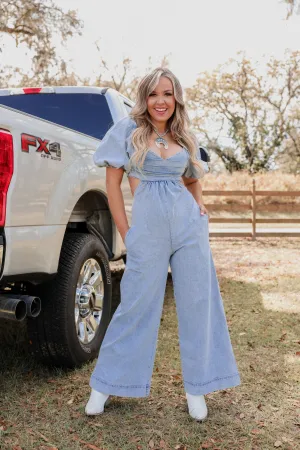 She's So Fine Open Back Denim Jumpsuit