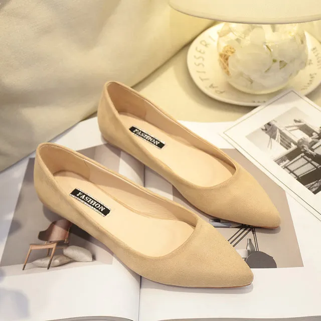 SHIDIWEIKE New Women Suede Flats Fashion High Quality Basic Mixed Colors Pointy Toe Ballerina Ballet Flat Slip On Shoes B587