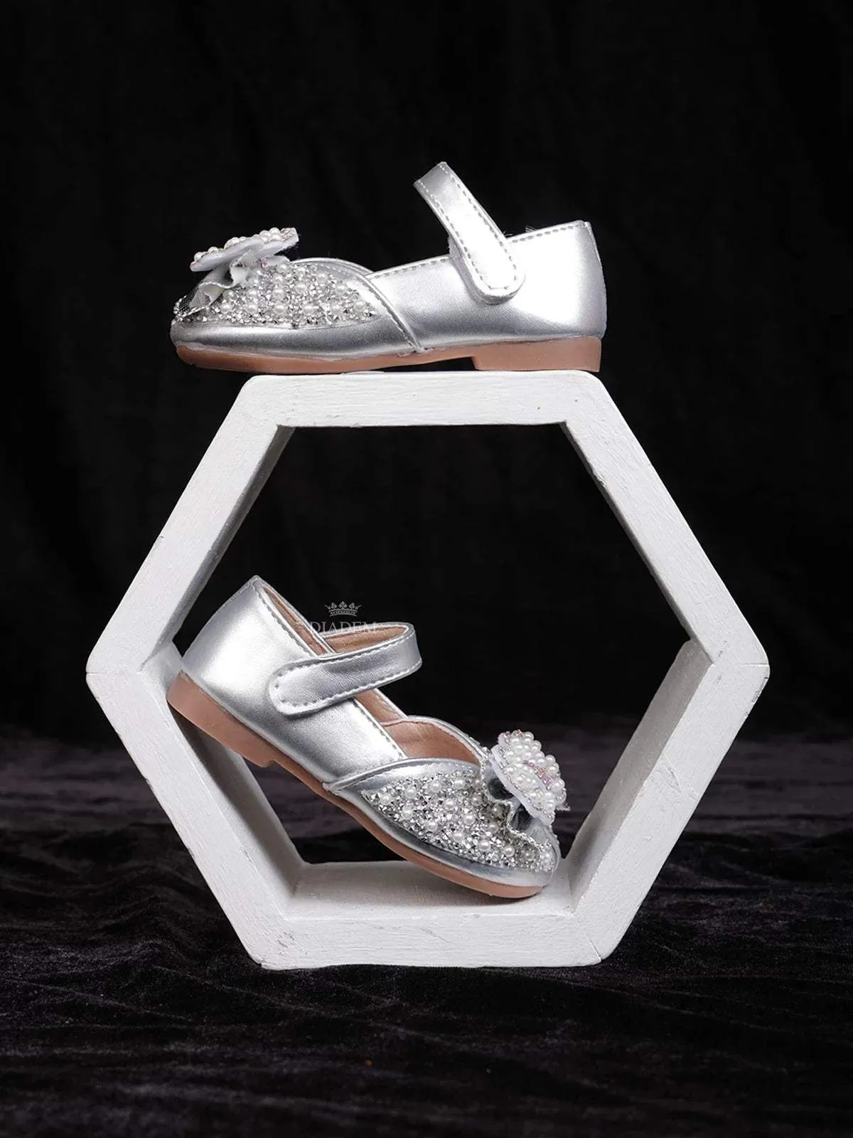 Silver Ballerinas with Bow attached for Girls