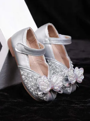 Silver Ballerinas with Bow attached for Girls