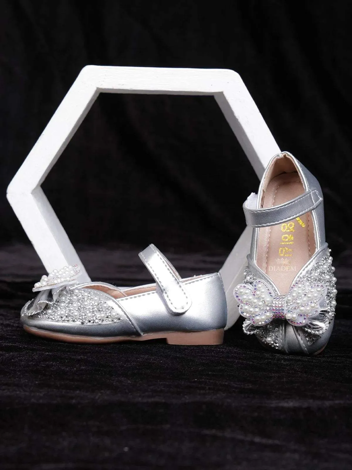 Silver Ballerinas with Bow attached for Girls