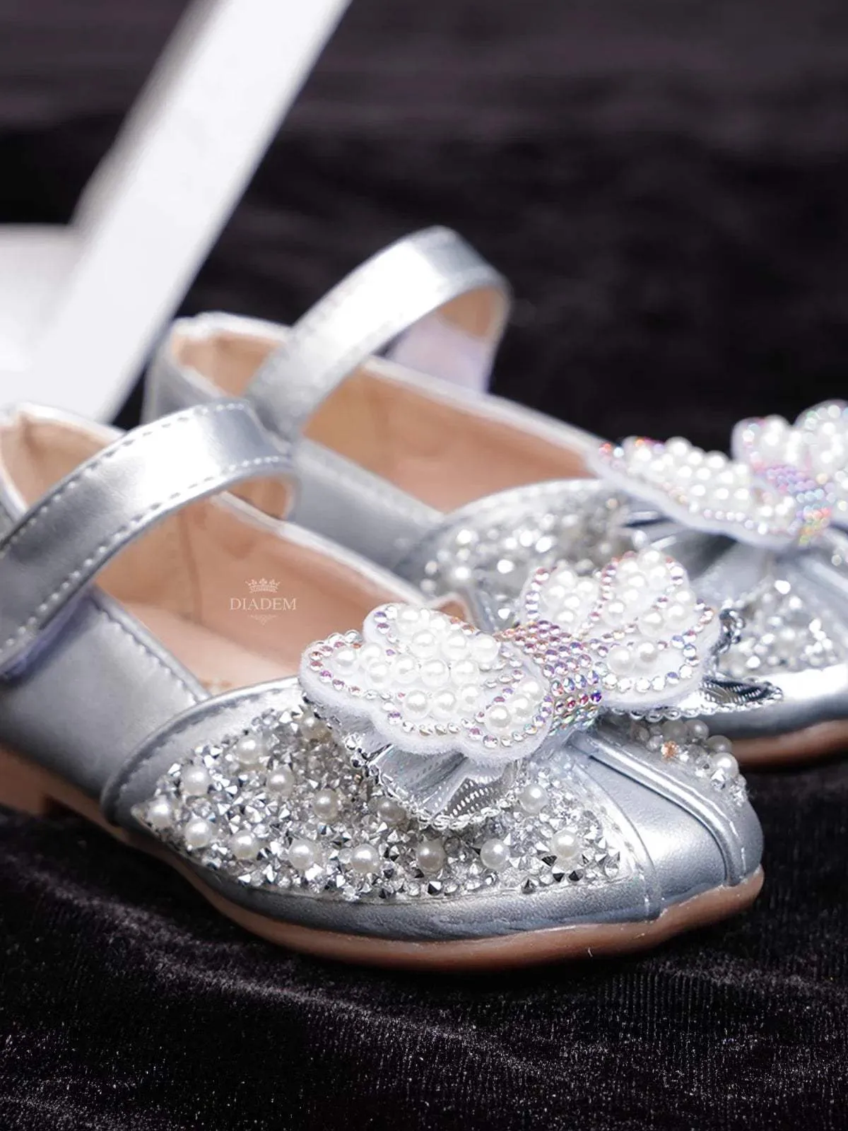 Silver Ballerinas with Bow attached for Girls