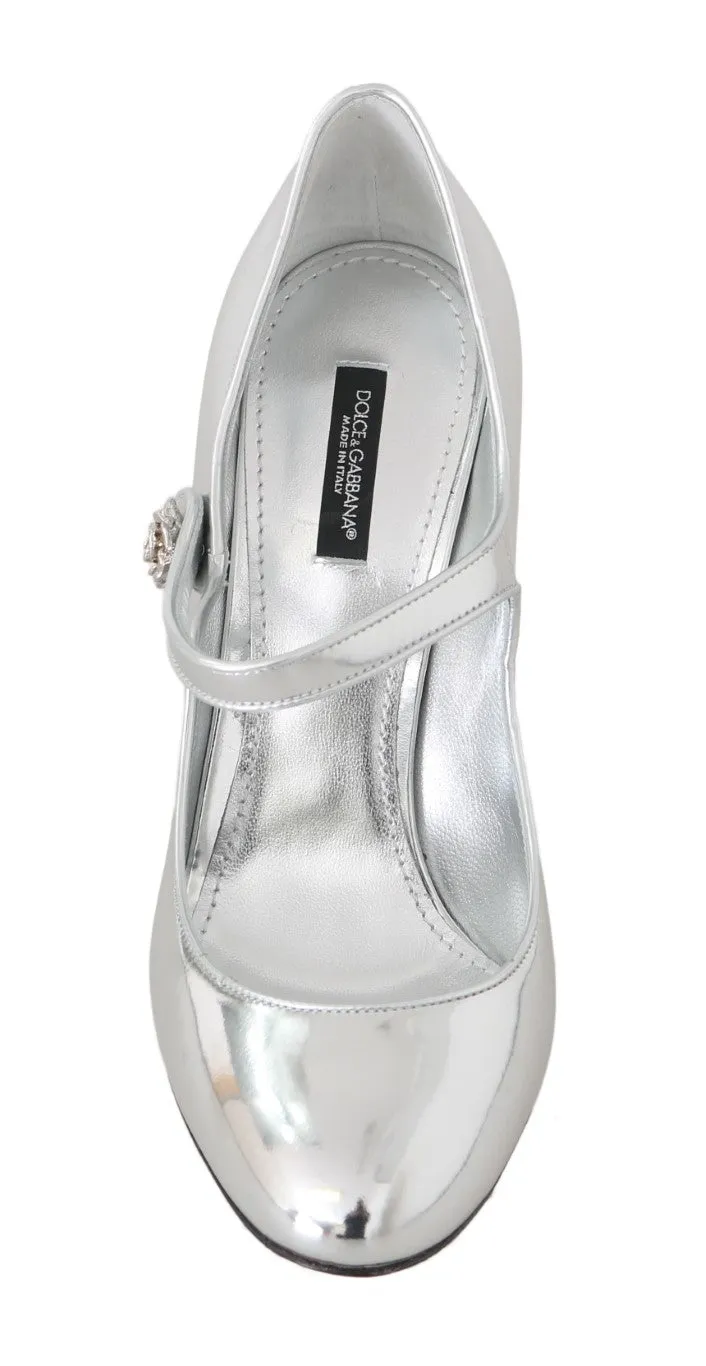Silver Leather Heart Crystal Pumps