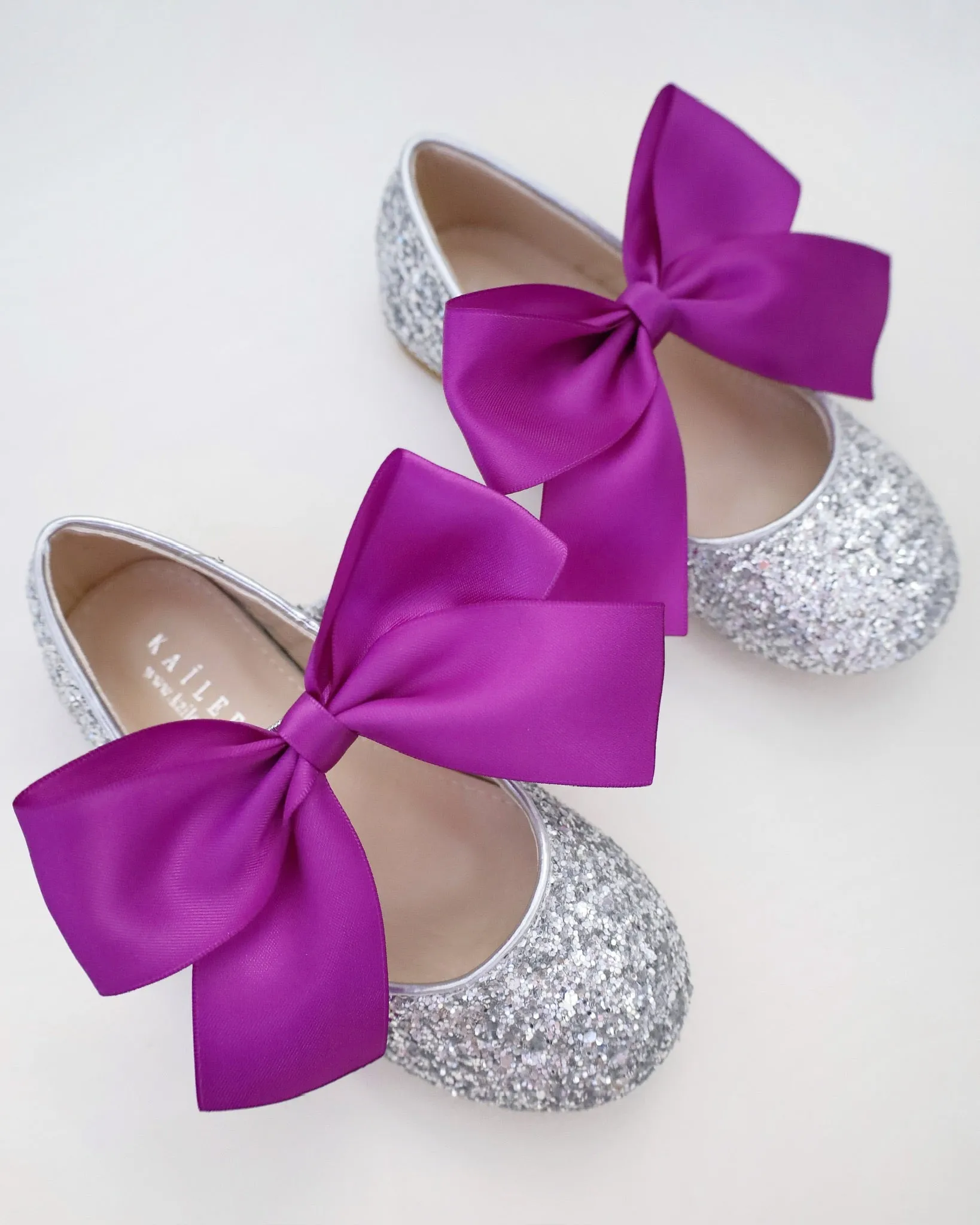 Silver Rock Glitter Mary Jane with Satin Bow