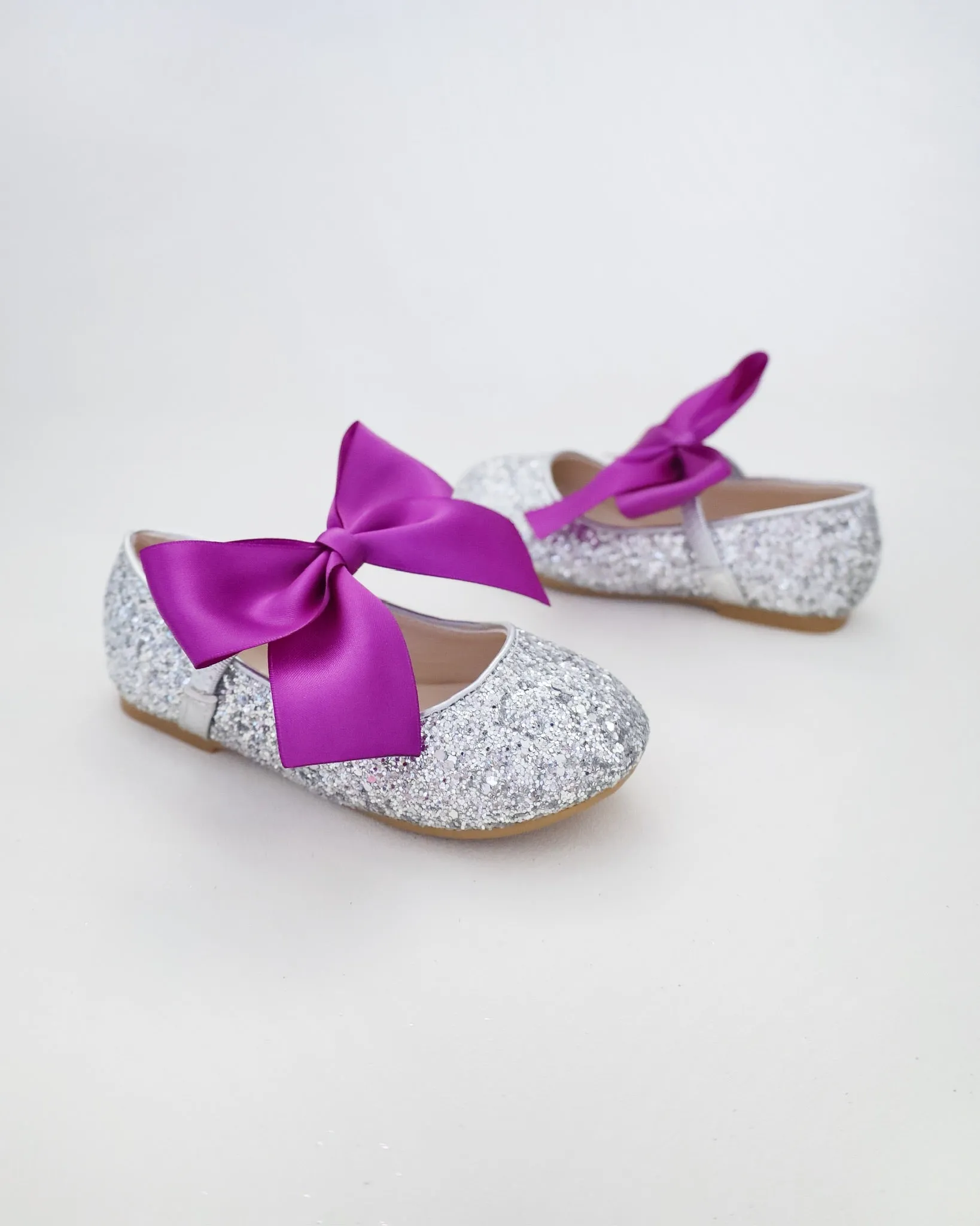 Silver Rock Glitter Mary Jane with Satin Bow
