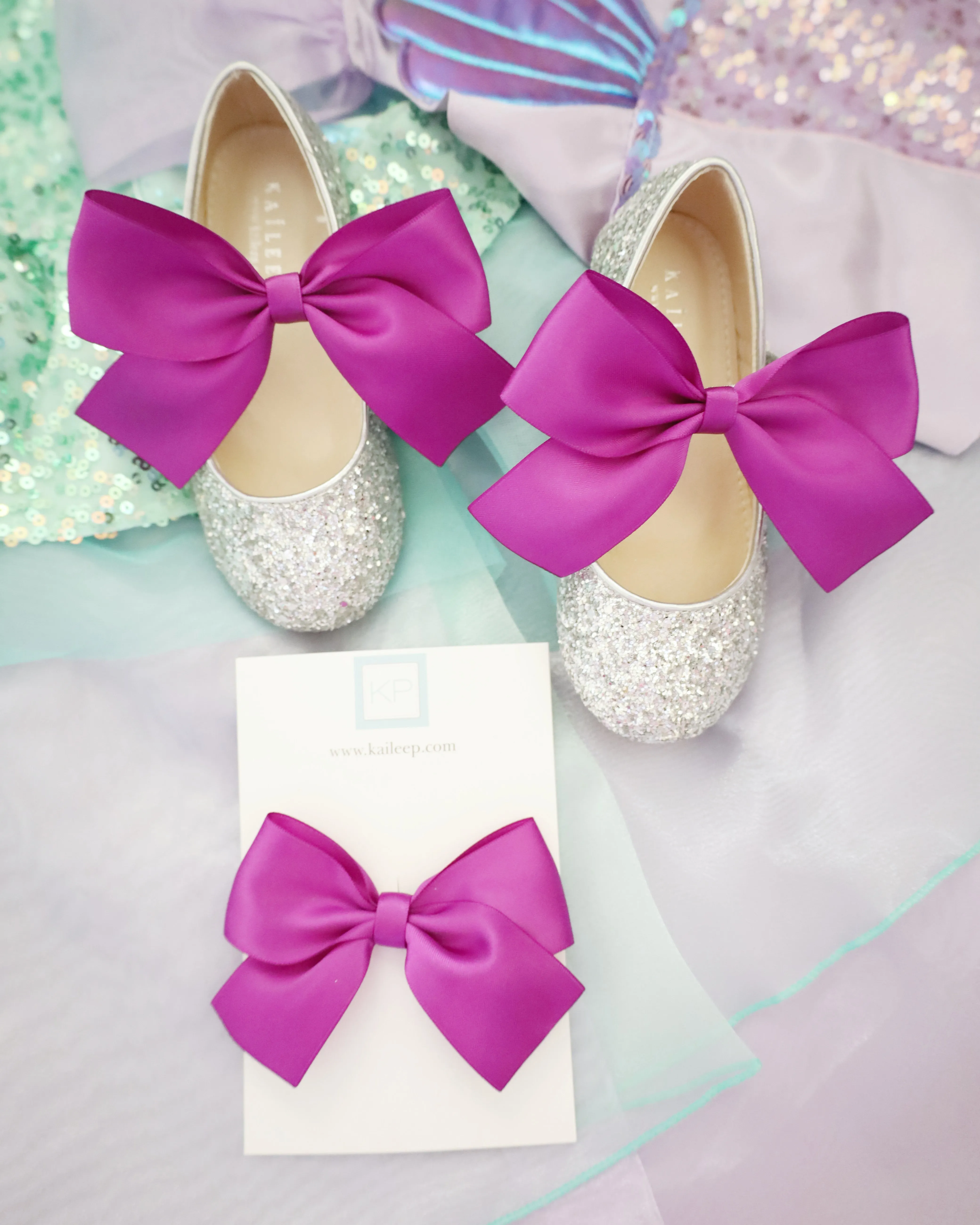 Silver Rock Glitter Mary Jane with Satin Bow
