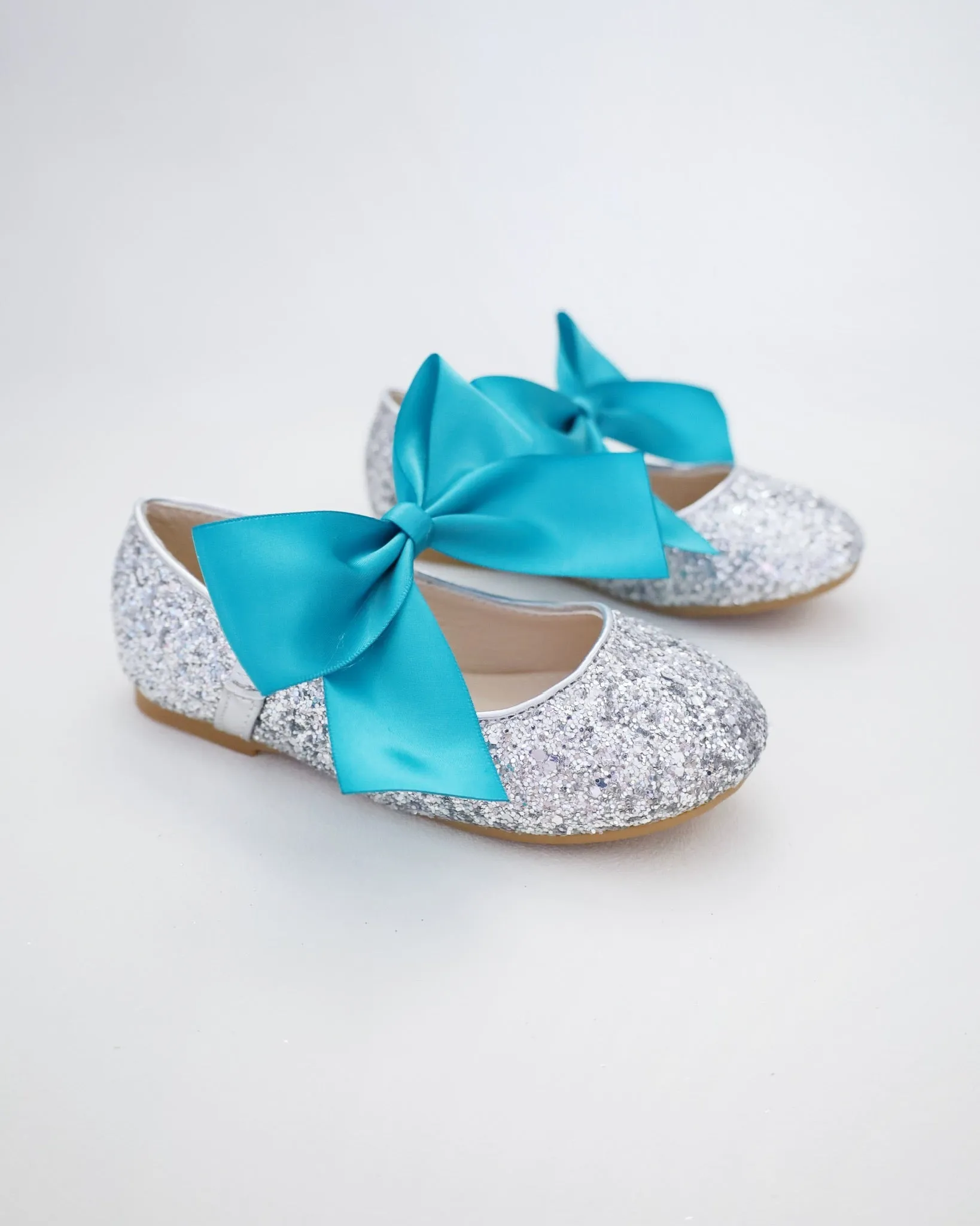 Silver Rock Glitter Mary Jane with Satin Bow