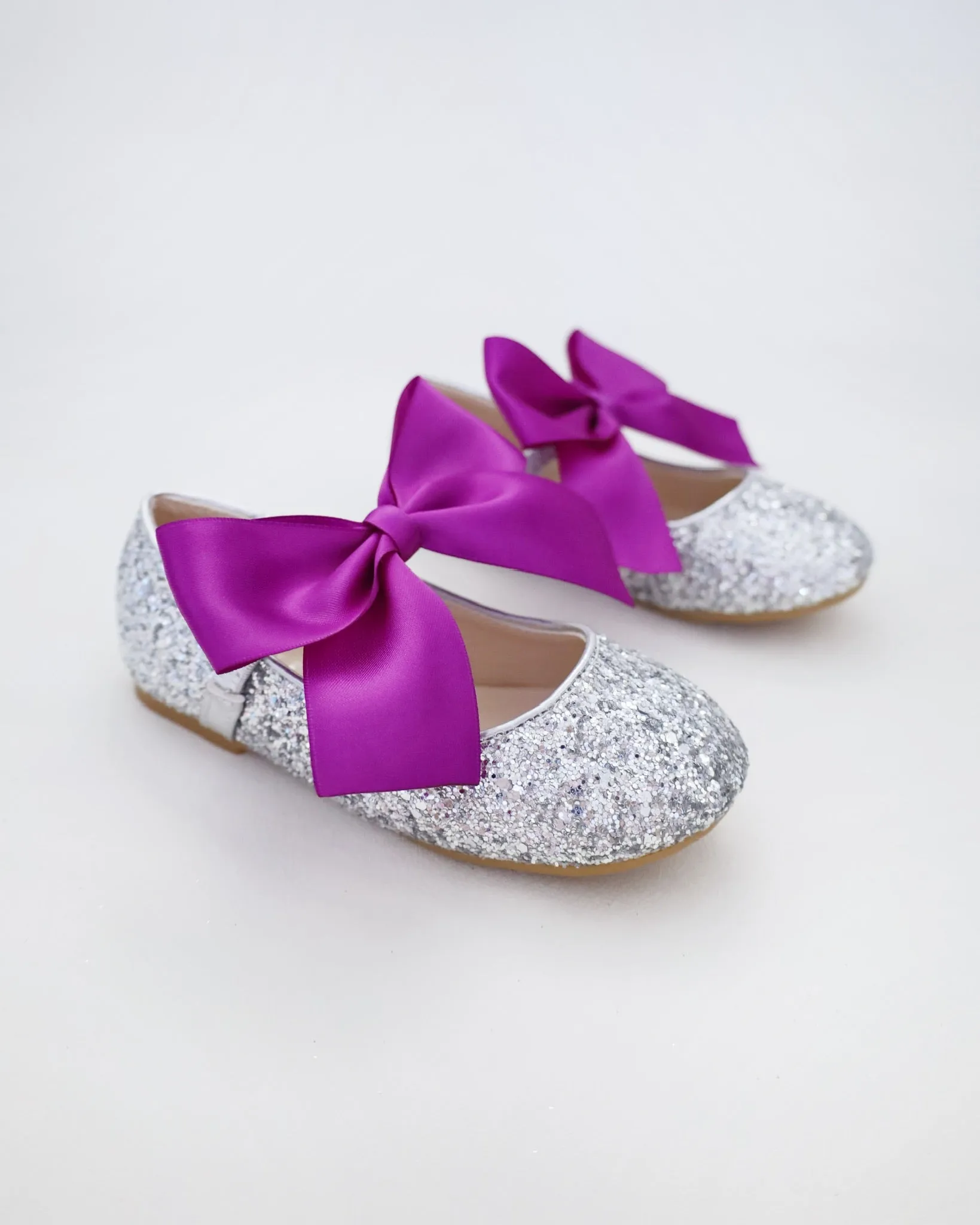 Silver Rock Glitter Mary Jane with Satin Bow