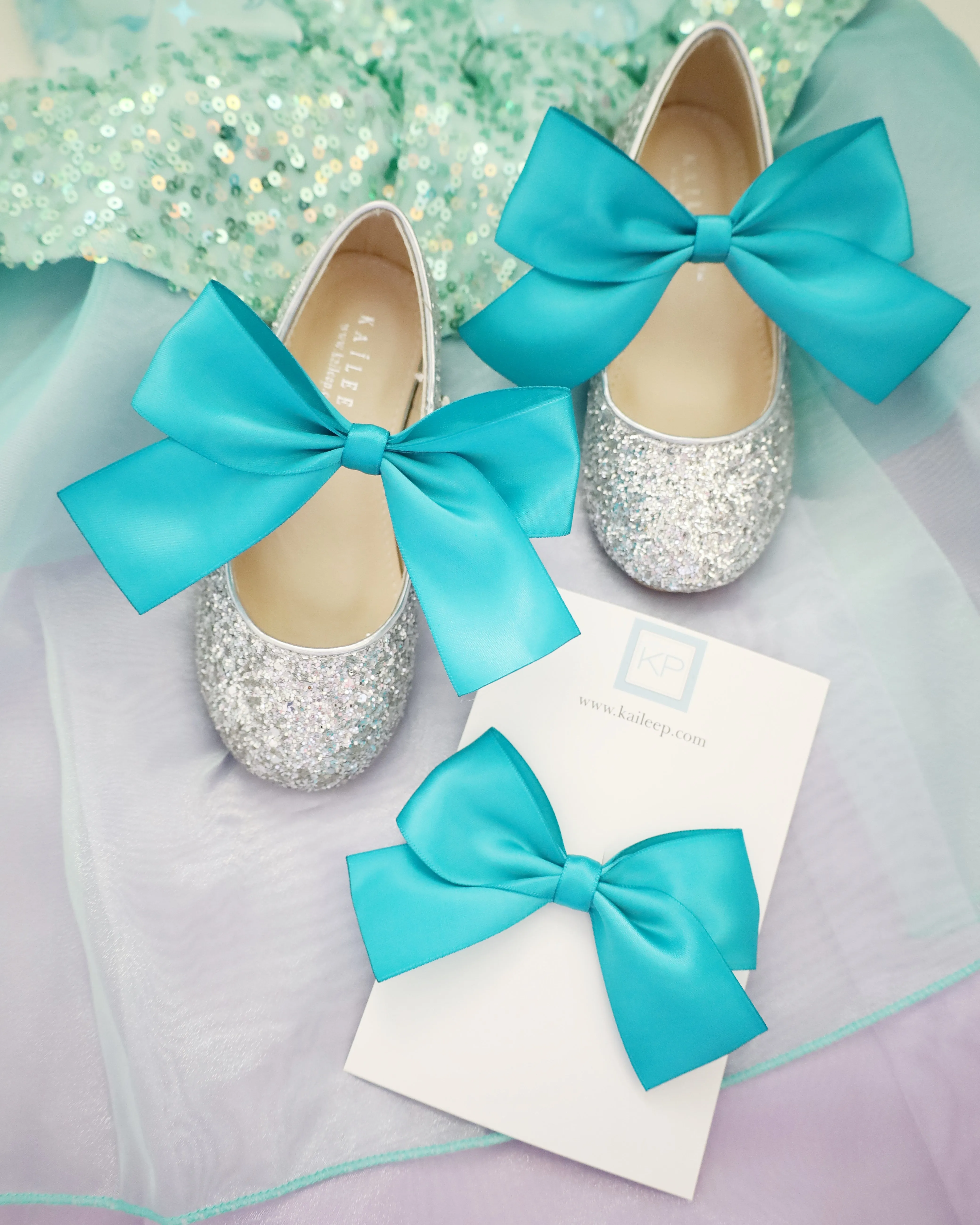 Silver Rock Glitter Mary Jane with Satin Bow