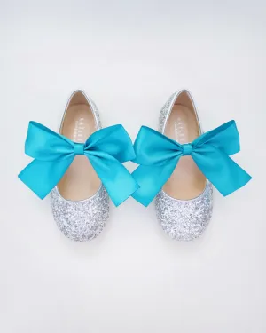 Silver Rock Glitter Mary Jane with Satin Bow