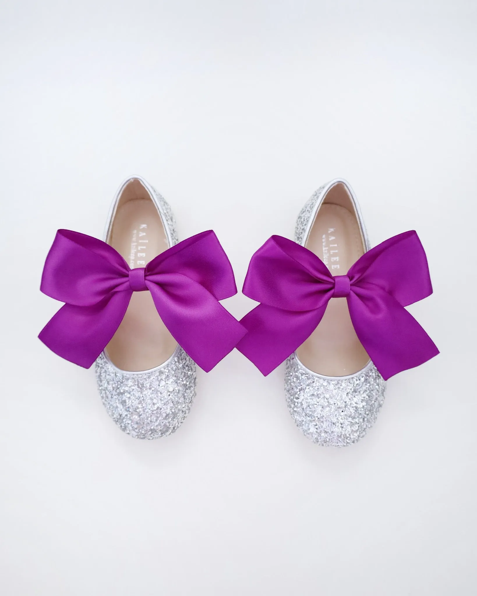 Silver Rock Glitter Mary Jane with Satin Bow