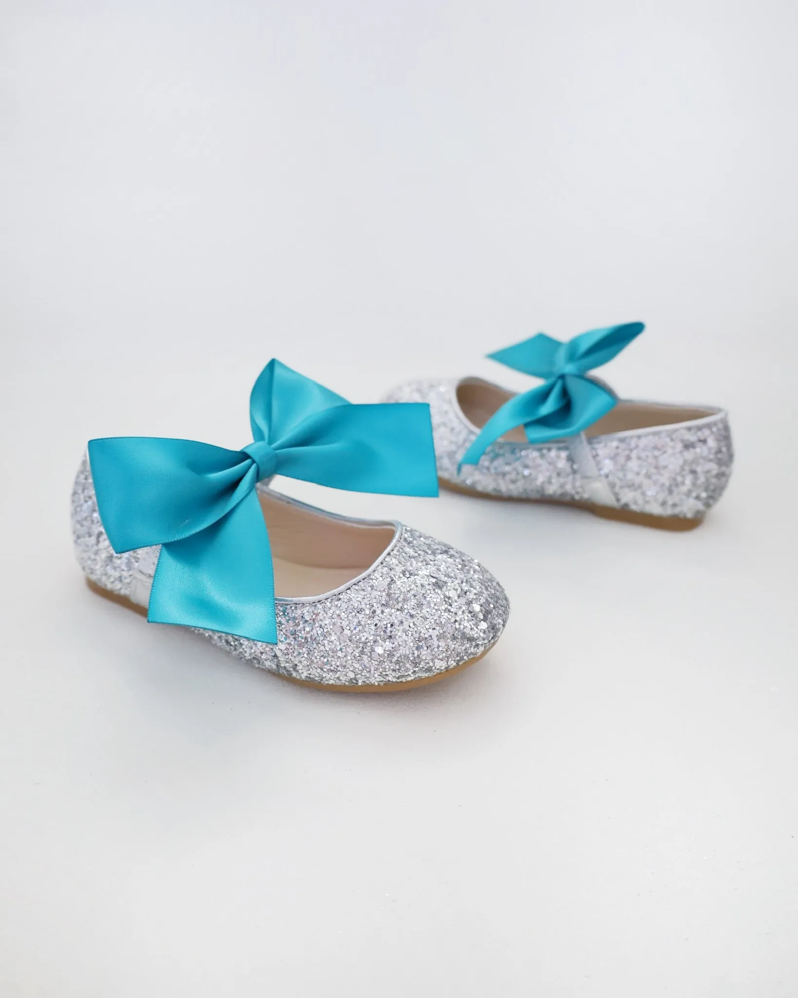 Silver Rock Glitter Mary Jane with Satin Bow