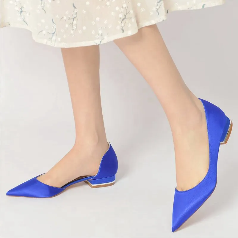 Simple Satin Pointed Toe Kitten Heels