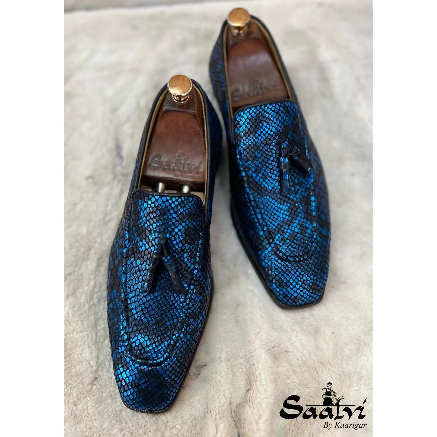 Snake Foil Loafers With Tassels Blue