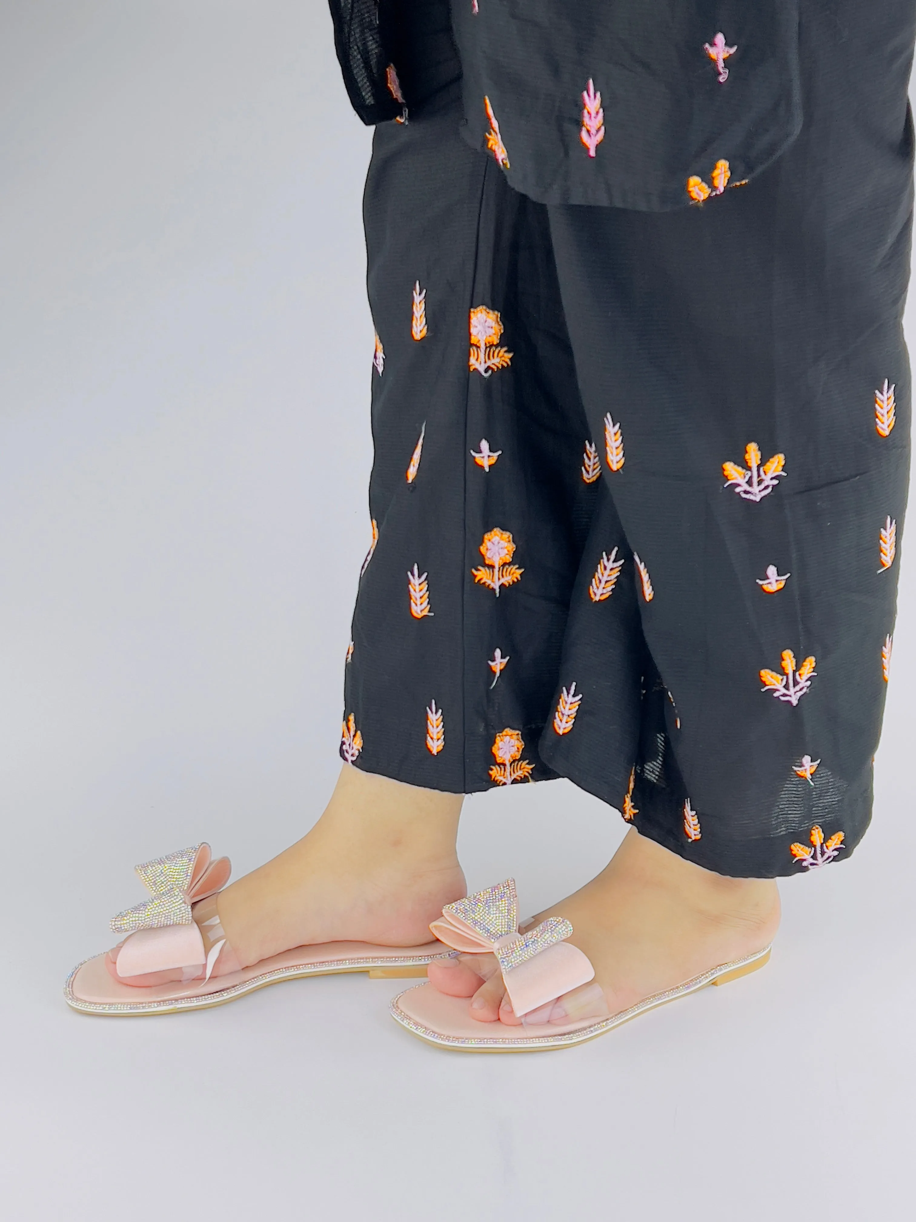 Spunkz Sweet Pink Crystal Diamanté Bow Flats Slip on Sandals - 11055