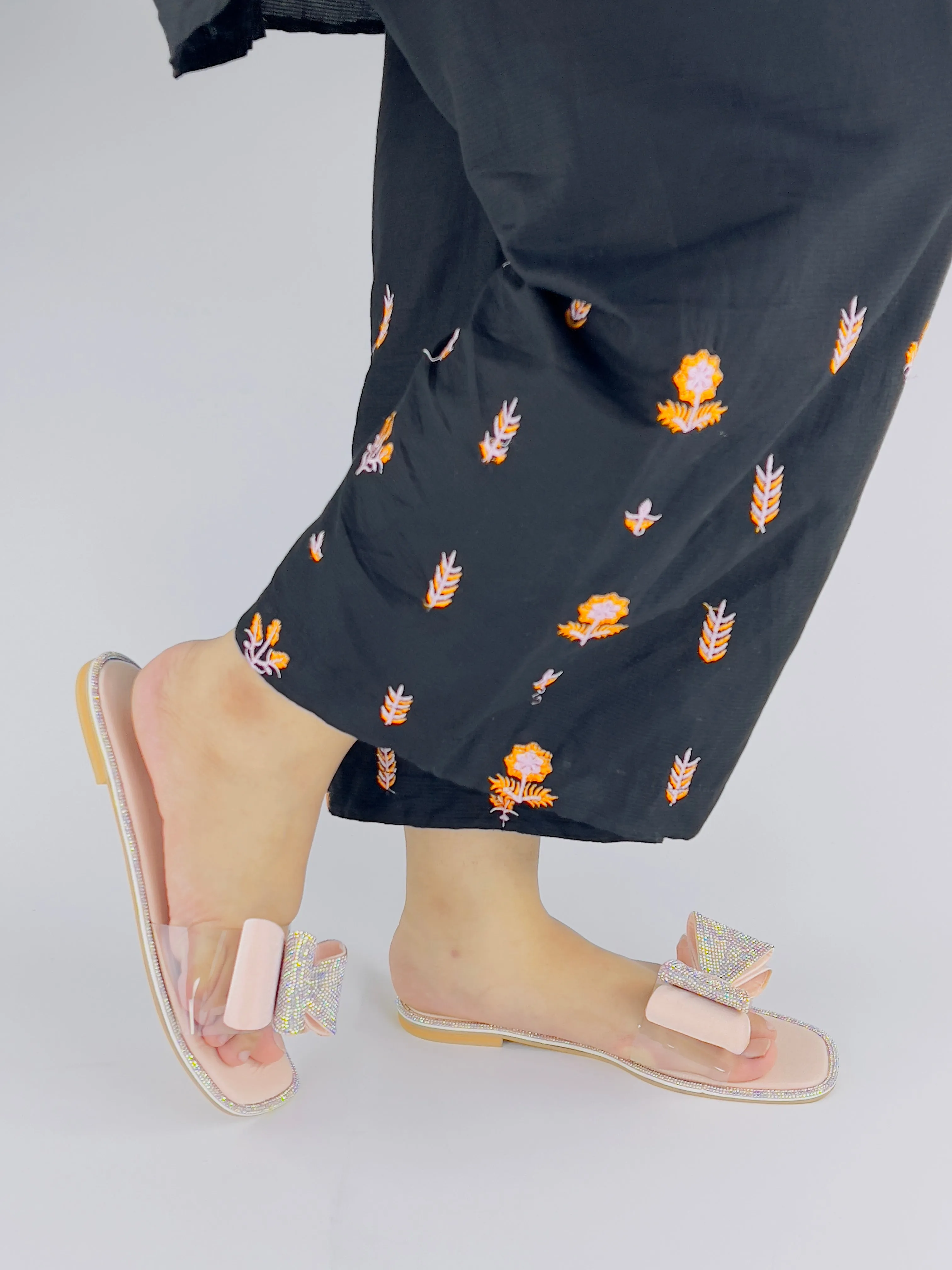 Spunkz Sweet Pink Crystal Diamanté Bow Flats Slip on Sandals - 11055