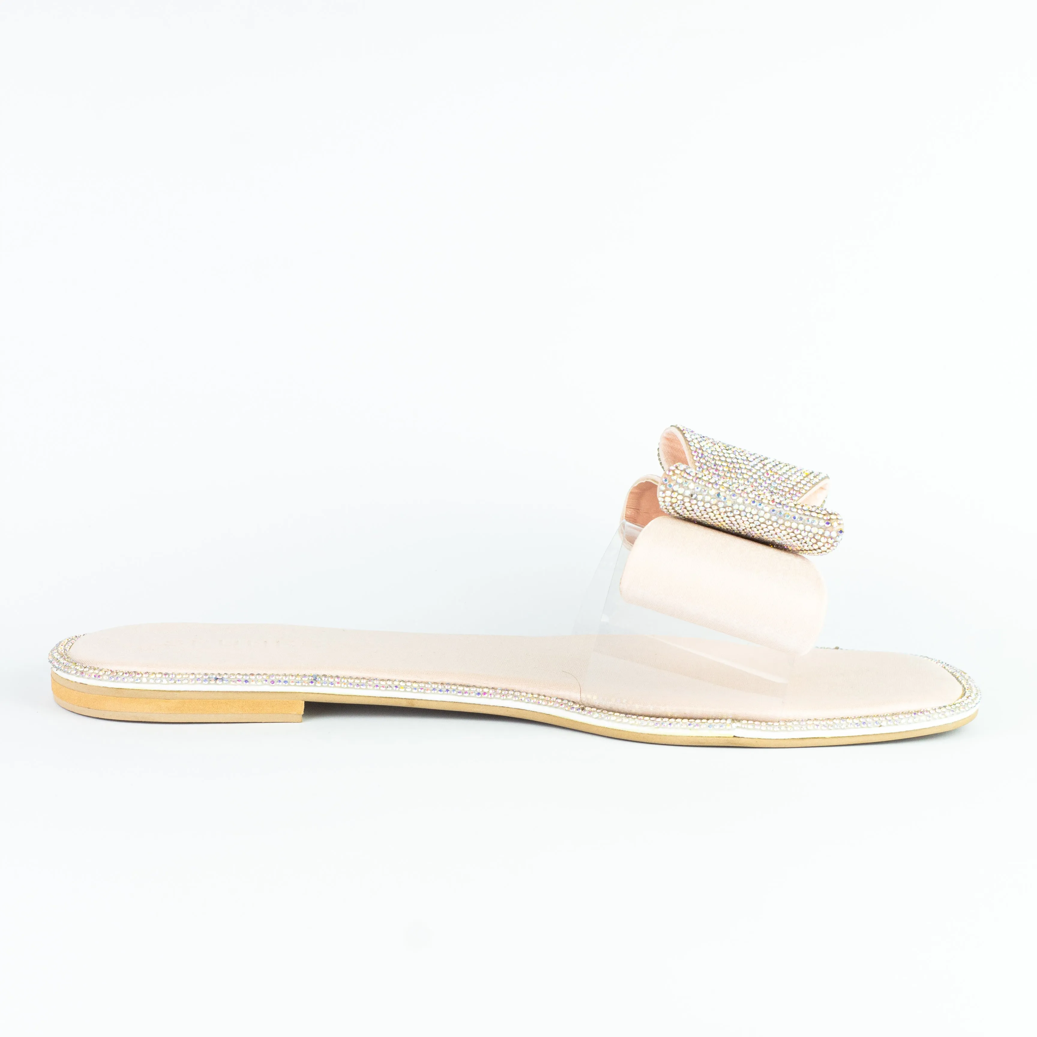 Spunkz Sweet Pink Crystal Diamanté Bow Flats Slip on Sandals - 11055