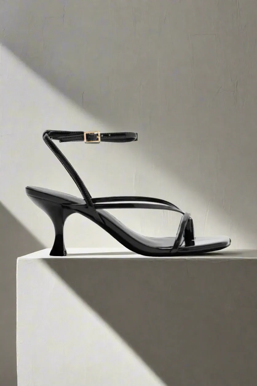 Square Toe Kitten Heel Ankle Strap Sandals
