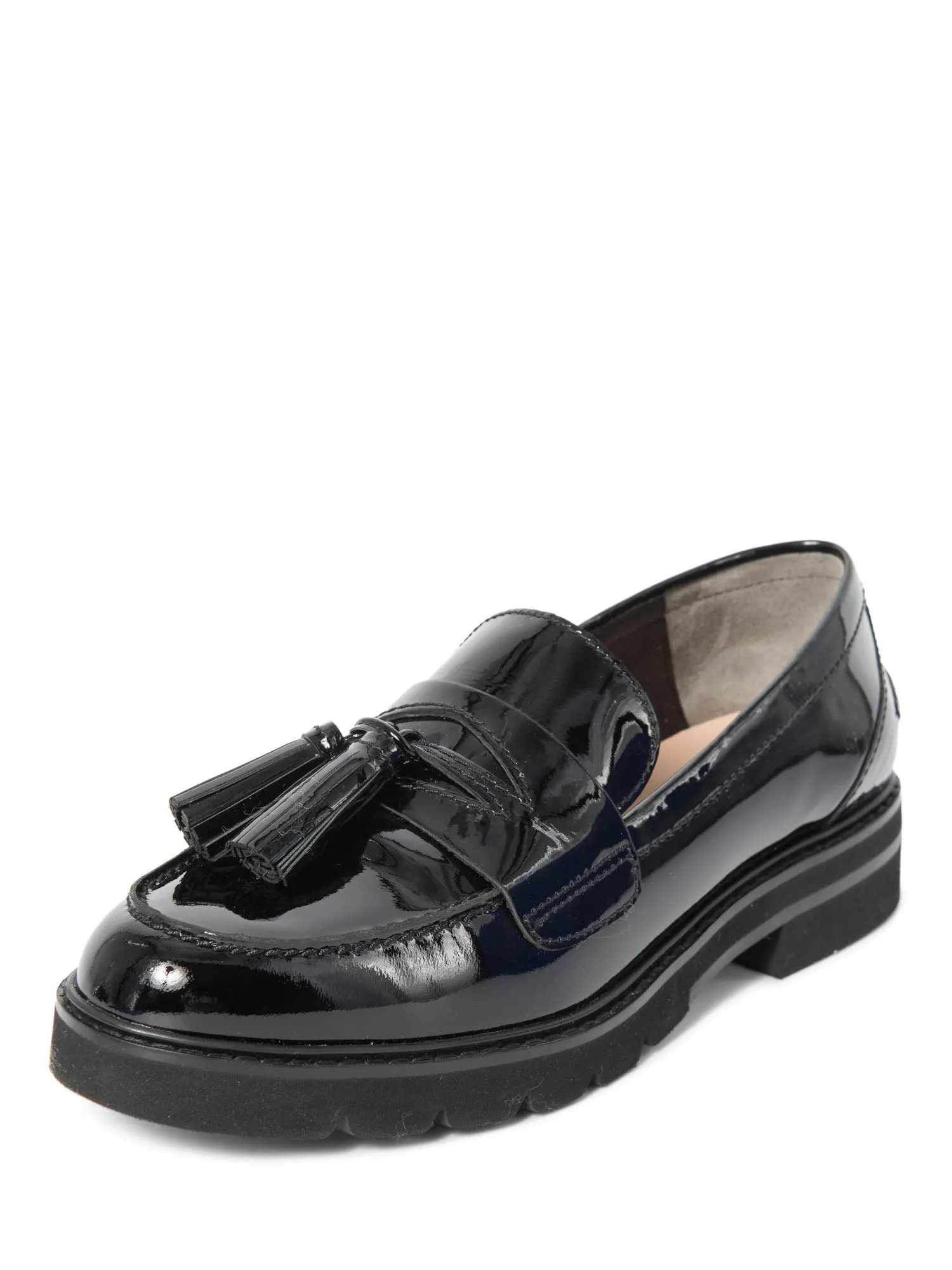 Stuart Weitzman Patent Leather Tassel Adrina Loafers Black