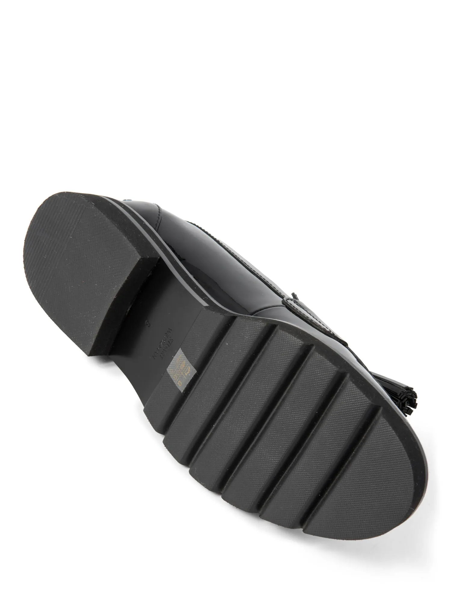 Stuart Weitzman Patent Leather Tassel Adrina Loafers Black