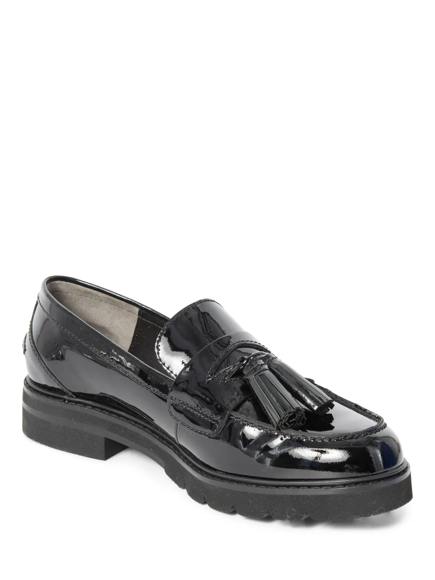 Stuart Weitzman Patent Leather Tassel Adrina Loafers Black