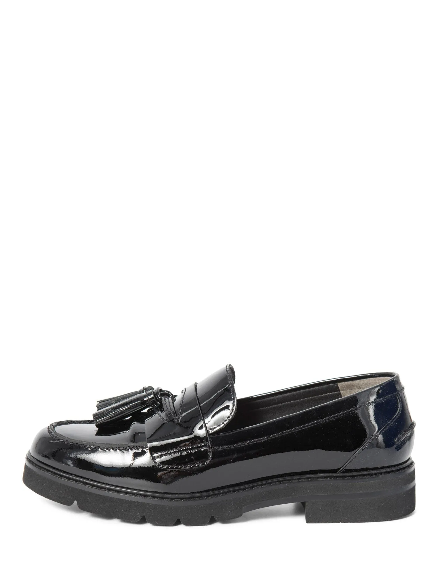 Stuart Weitzman Patent Leather Tassel Adrina Loafers Black