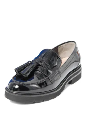 Stuart Weitzman Patent Leather Tassel Adrina Loafers Black