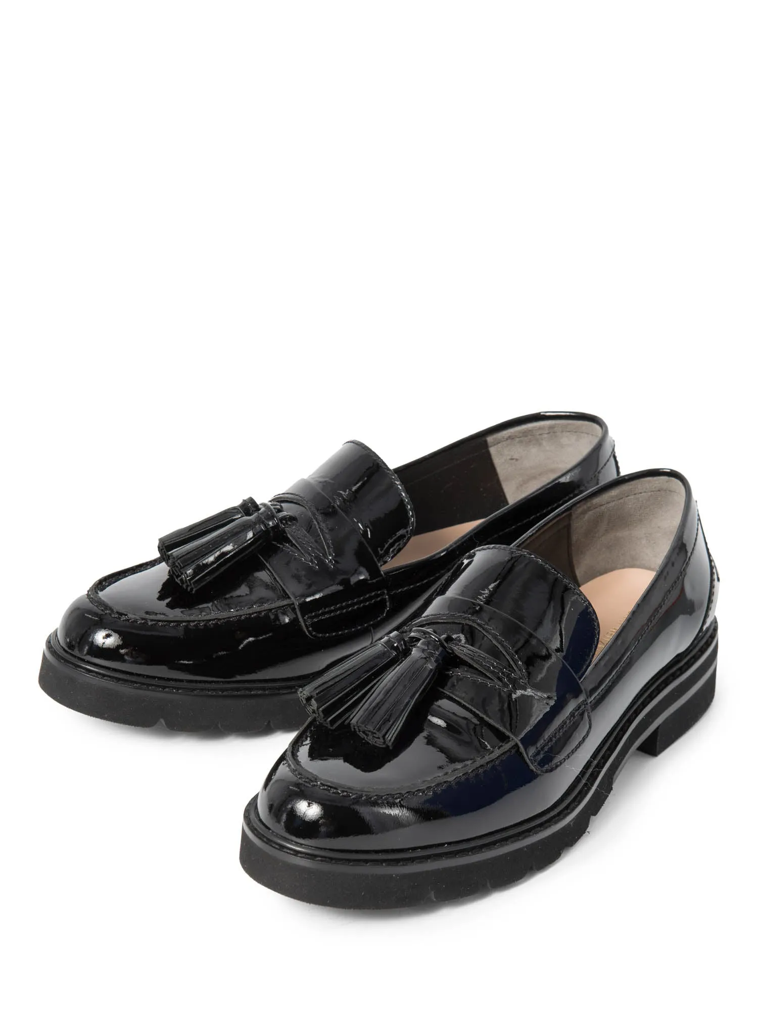 Stuart Weitzman Patent Leather Tassel Adrina Loafers Black