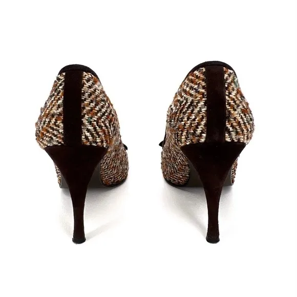 Stuart Weitzman Tweed Pumps Size 6 Heels Suede Brown Cream Orange Blue Bow