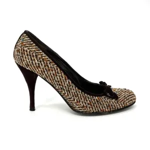 Stuart Weitzman Tweed Pumps Size 6 Heels Suede Brown Cream Orange Blue Bow
