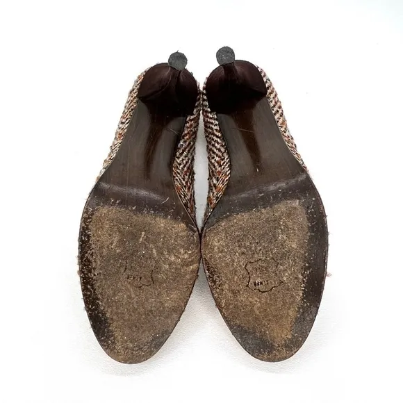 Stuart Weitzman Tweed Pumps Size 6 Heels Suede Brown Cream Orange Blue Bow