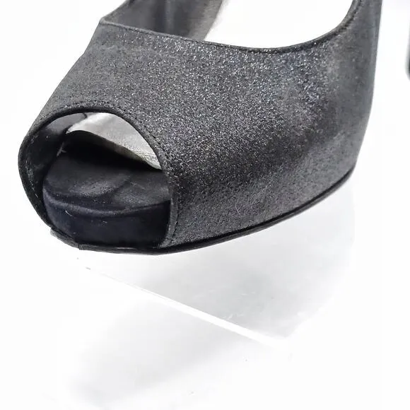 STUART WEITZMAN Y2K Silver Metallic Rhinestone Peep Toe Heels Sz 9 / Glam Party