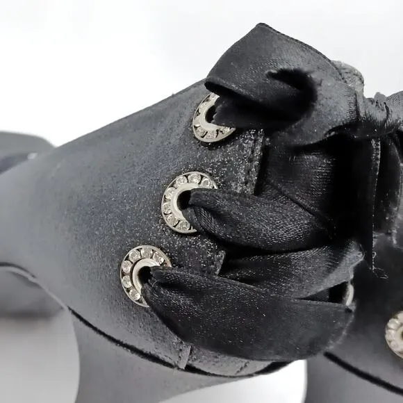 STUART WEITZMAN Y2K Silver Metallic Rhinestone Peep Toe Heels Sz 9 / Glam Party