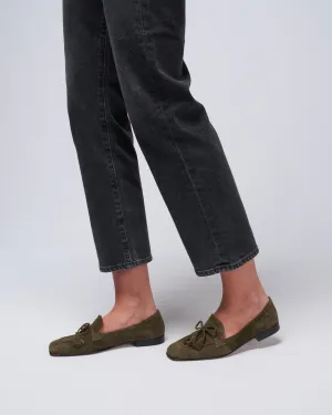 suede tassle flat - camoscio militaire