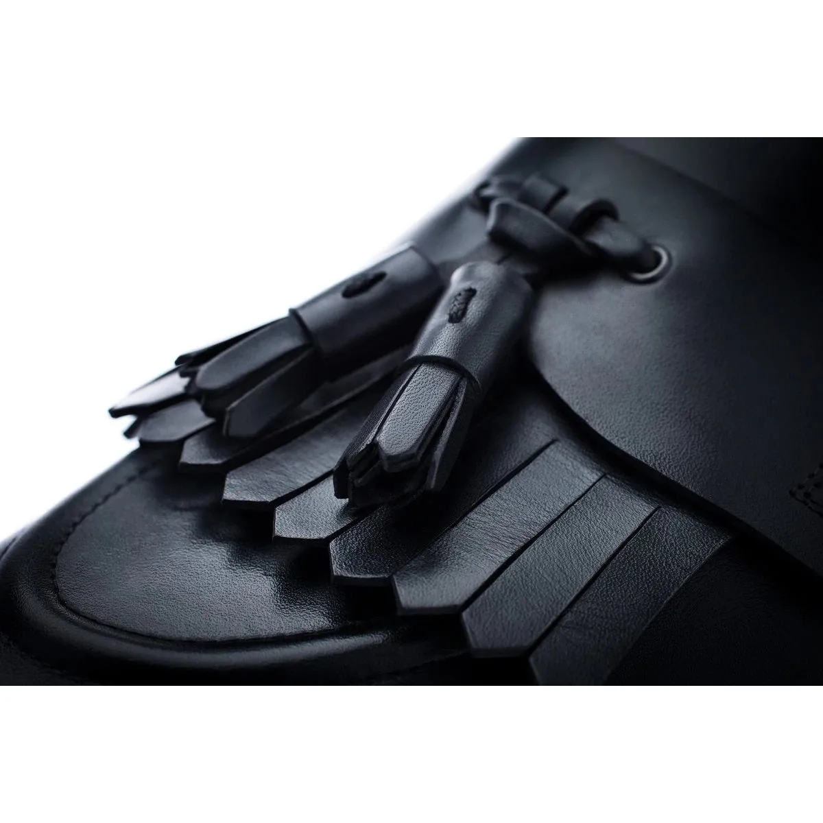 SUPERGLAMOUROUS Romeo Toledo Men's Shoes Black Calf-Skin Leather Tassels Loafers (SPGM1051)