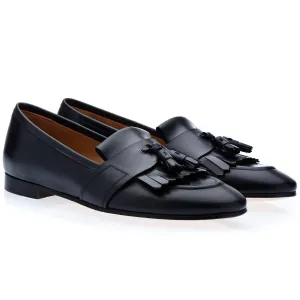 SUPERGLAMOUROUS Romeo Toledo Men's Shoes Black Calf-Skin Leather Tassels Loafers (SPGM1051)